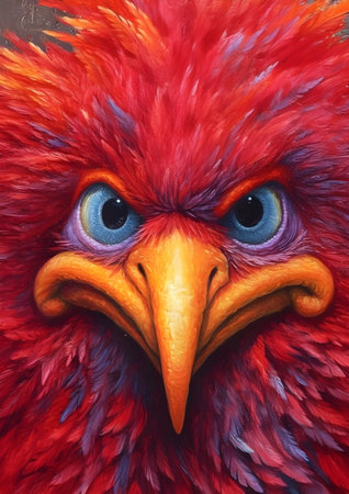 Close-up portrait of a colorful eagle with big blue eyes, Generative AIの素材