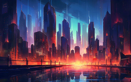 Futuristic city at night. 3d illustration. Generative AIの素材