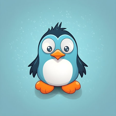 Cute cartoon penguin on a blue background. Generative AIの素材