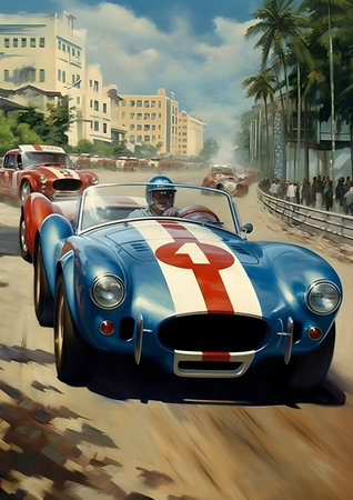 Vintage sports car on the road. Generative AIの素材