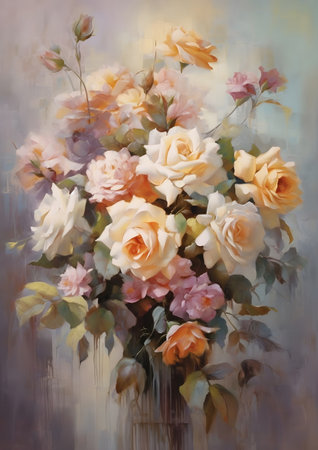 Bouquet of roses in pastel colors. Generative AIの素材