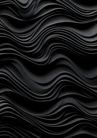 Black wavy lines background. 3d illustration. Generative AIの素材