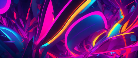 Abstract background with neon lines, vibrant colors, 3d illustration. Generative AIの素材