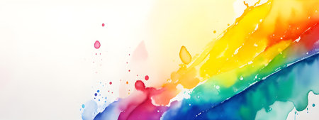 Rainbow colors paint splashes on white background. Abstract watercolor background, Generative AIの素材