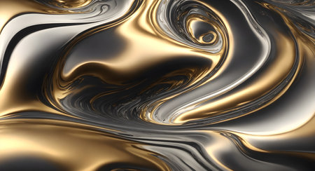 3d illustration, abstract background with golden and black metallic waves. Generative AIの素材