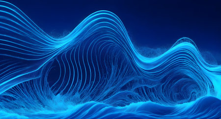 Abstract blue waves on a dark background. 3d illustration. Generative AIの素材