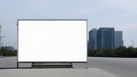 Blank billboard on the road in the city. 3d illustration, Generative AIの素材