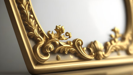 3D illustration of a golden frame with a floral pattern on it, Generative AIの素材