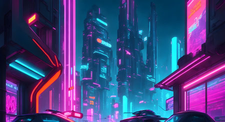 The neon lights in the city, Generative AIの素材