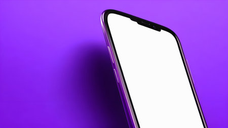 Smartphone with blank screen on purple background. Mockup image. Generative AIの素材