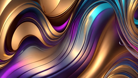 3d illustration of abstract background with golden, violet and blue lines. Generative AIの素材