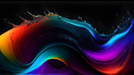 3d illustration of abstract colorful water splash on black background. Generative AIの素材