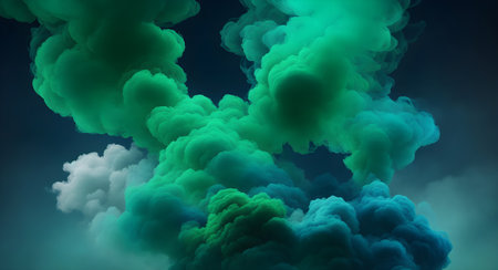 3D illustration of green smoke over dark background. Abstract background. Generative AIの素材