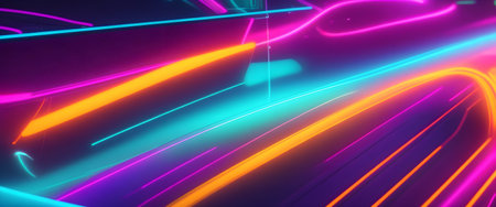 Futuristic abstract background with glowing neon lines. 3d illustration, Generative AIの素材