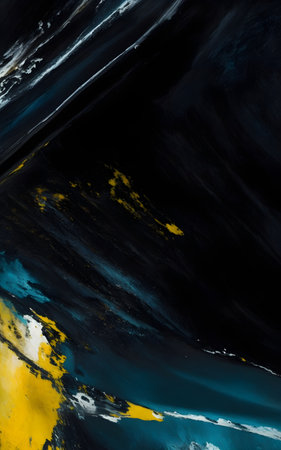 Abstract watercolor background with blue, yellow and black paint spots, Generative AIの素材