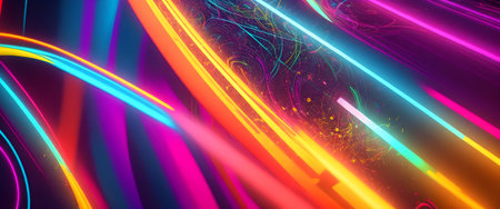 Neon abstract background. Glowing neon lines, Generative AIの素材