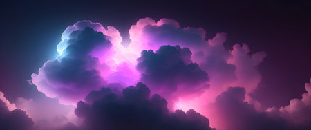 Purple and blue sky with clouds and light effect, Generative AIの素材