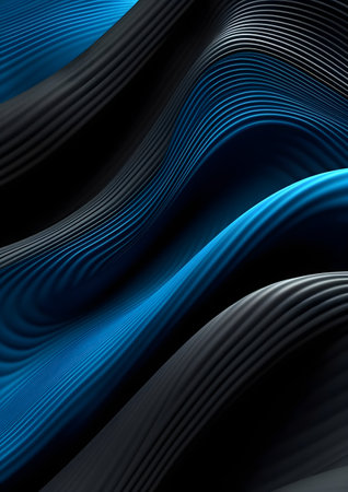 Abstract black and blue wavy background. 3d illustration, Generative AIの素材