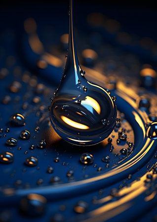 A drop of oil on a dark blue background. 3d illustration, Generative AIの素材