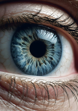 Close-up of human blue eye.の素材