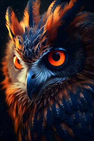 Portrait of a beautiful owl with orange eyes.の素材