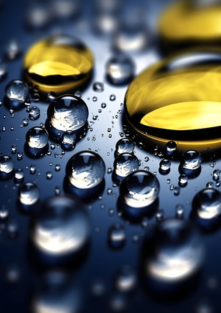 Oil drops on blue background.の素材