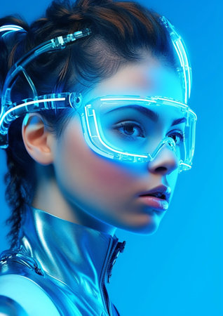 A woman with glasses on her faceの素材