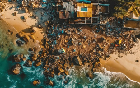 Aerial view of the beach, top viewの素材