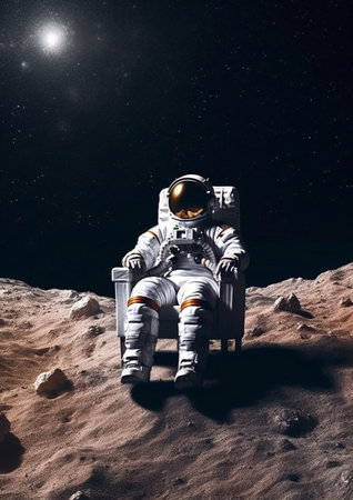 Astronaut sitting on the moon and looking at the stars.の素材