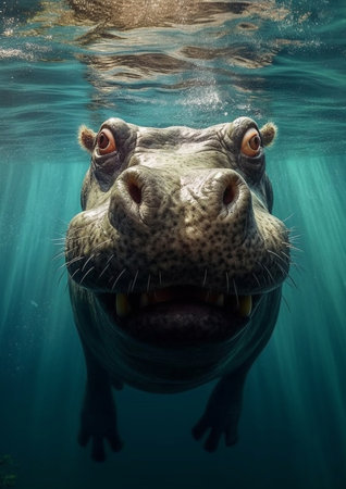 Hippopotamus swimming underwaterの素材