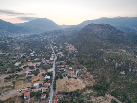 Aerial view of the small town of Thassos in Greeceの写真素材