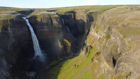 Aerial view of Seljalandsfoss waterfall, Icelandの写真素材
