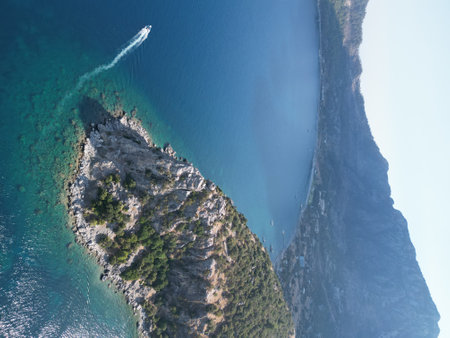 Aerial view of the coast of the island of Zakynthos, Greeceの写真素材