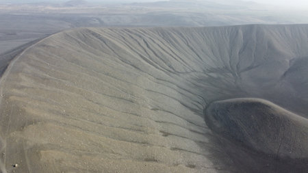 Aerial view of the volcanic crater in Lanzarote, Canary Islandsの写真素材