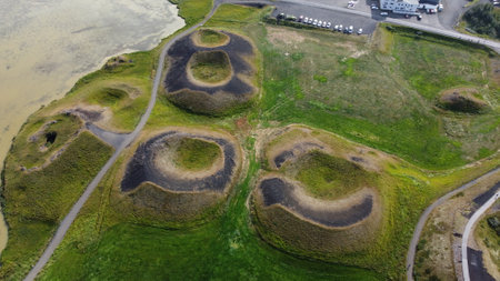 Aerial view of the golf course in the city of Reykjavik, Icelandの写真素材