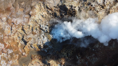 Aerial view of geothermal area in Hawaii Volcanoes National Parkの写真素材