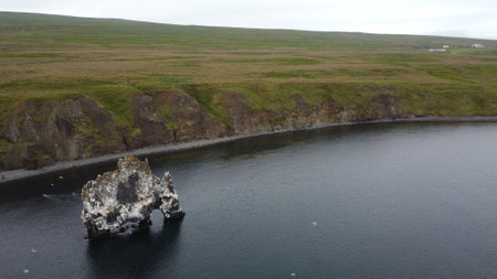 Aerial view of the cliffs of Reynisfjara, Icelandの写真素材