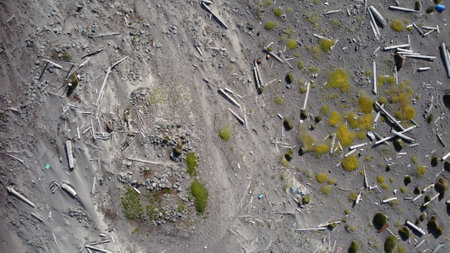 Aerial view of a garbage dump. Garbage on the groundの写真素材