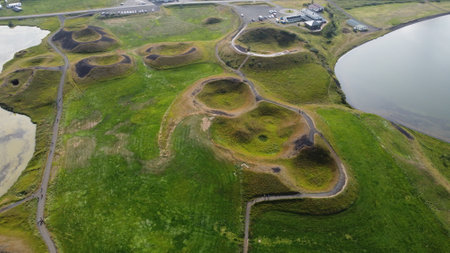 Aerial view of a golf course in Iceland. Aerial view.の写真素材