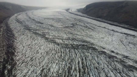 Aerial view of the glacier Svinafellsjokull in Icelandの写真素材