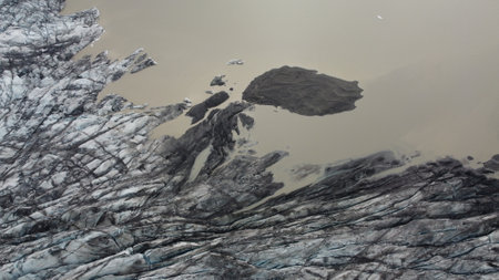 Aerial view of a glacier in Glacier Bay National Park, Alaskaの写真素材