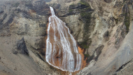 Aerial view of a waterfall in the crater of Mount Etnaの写真素材