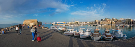 panorama of the old port in Heraklion, Crete, Greeceのeditorial素材