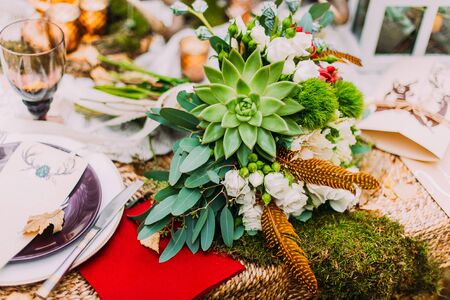 Charming wedding bouquet with features close up.の写真素材