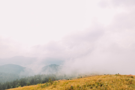 Majestic alpian mountain landscape. Beautiful misty dayの写真素材