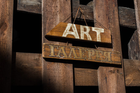 Direction signpost to the Art Gallery close up.の写真素材