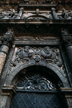 Bernardine Cathedral patterns close up. Ancient historical church and monastery located in Old Town of Lviv.の写真素材