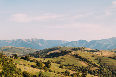 Beautiful sunny day is in mountain landscape. Carpathian, Ukraine.の写真素材