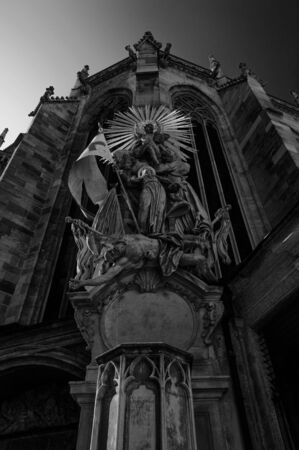 Old gothic cathedral in dramatic black and white shot.の写真素材