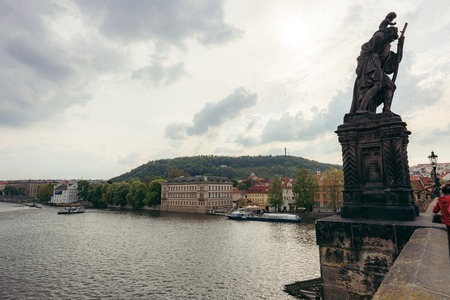 The view of the river and old buildings in Prague.の写真素材